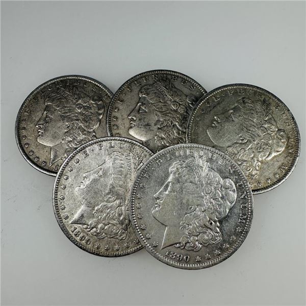 1890 Morgan Silver Dollar (VG+) Set of 5