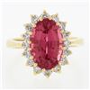 Image 4 : 14k Gold 4.30 ctw Oval Pink Tourmaline w/ Brilliant Diamond Halo Engagement Ring