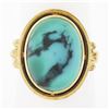 Image 9 : Vintage 14k Yellow Gold Oval Cabochon Bezel Set Turquoise Grooved Cocktail Ring