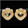 Image 5 : Vintage Retro 14K Gold & Platinum w/ Diamond Grooved Fluted Clip On Earrings