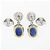 Image 4 : NEW 18k Gold 4.98 ctw GIA Oval Blue Sapphire Bezel Diamond Drop Dangle Earrings