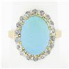 Image 1 : Antique 18k Rosy Gold Platinum Oval Cabochon Persian Turquoise Diamond Halo Ring