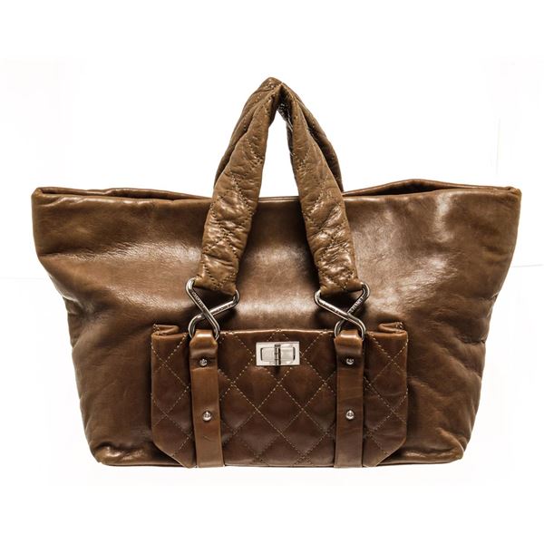 Chanel Brown Lambskin Leather Wild Stitch Shoulder Bag