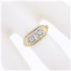 Image 3 : Antique Edwardian 14k TT Gold 0.20 ctw Old European Dual Diamond Etched Band Rin