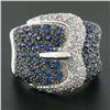 Image 2 : Levian 18k White Gold 1.80 ctw Pave Set Sapphire & Diamond Large Wide Buckle Rin