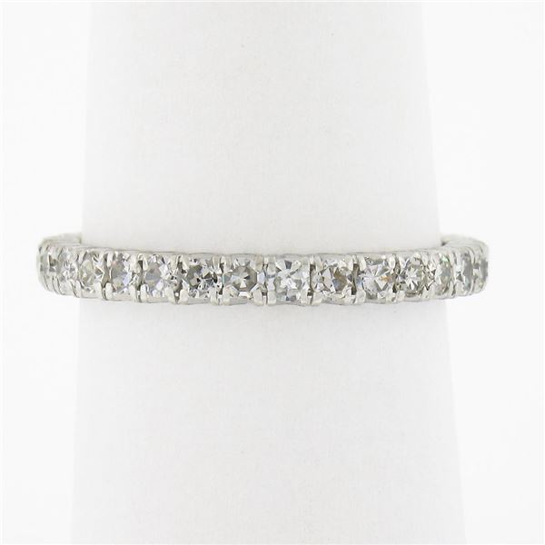 Antique Platinum 0.80 ctw Pave Old Cut Diamond Eternity Stack Wedding Band Ring