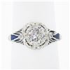 Image 2 : Antique Art Deco Platinum GIA European Diamond Sapphire Filigree Engagement Ring