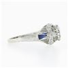 Image 6 : Antique Art Deco Platinum GIA European Diamond Sapphire Filigree Engagement Ring