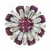 Image 5 : Vintage 18K White Gold 7 ctw Ruby & Baguette Diamond Tiered Cluster Cocktail Rin