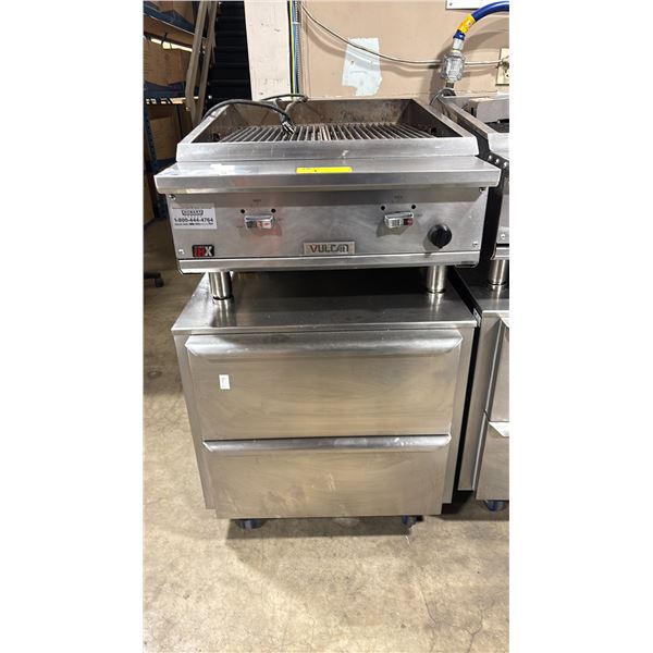 VULCAN 24" STAINLESS STEEL COMMERCIAL GAS CHAR BROILER WITH A ENVIRO TECH STAINLESS STEEL 2 DRAWER