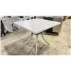 Image 2 : RATANA GREY METAL 35" SQUARE 29"H COMMERCIAL OUTDOOR PATIO TABLE & 4 SLAT BACK CHAIRS