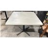 Image 2 : WHITE UPHOLSTERED 36" X 36" X 29.5"H WOOD TOP COMMERCIAL RESTAURANT TABLE WITH BLACK METAL BASE