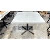 Image 2 : WHITE UPHOLSTERED 36" X 36" WOOD TOP COMMERCIAL RESTAURANT TABLE WITH BLACK METAL BASE &