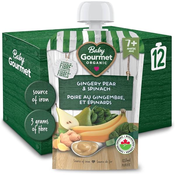NEW 12 X 128ML BABY GOURMET GINGERY PEAR & SPINACH