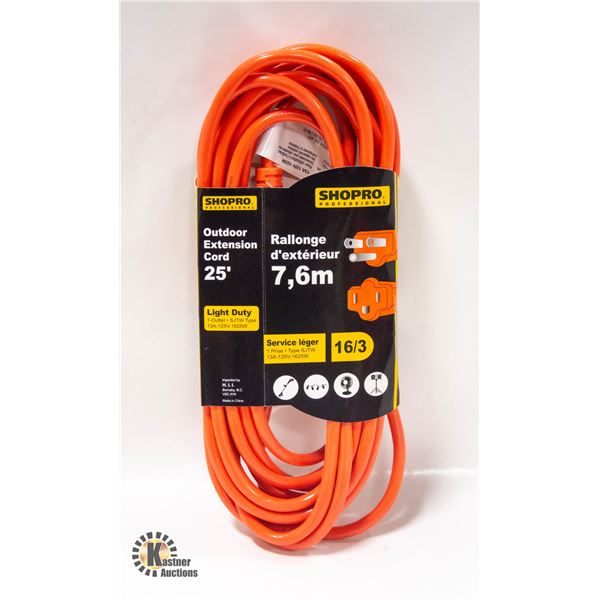 NEW POWER EXTENSION CORD O/D 16/3 25' ORANGE