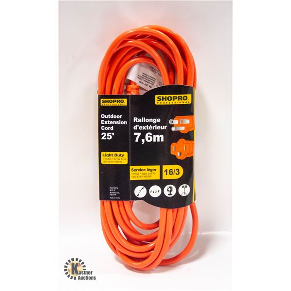NEW POWER EXTENSION CORD O/D 16/3 25' ORANGE