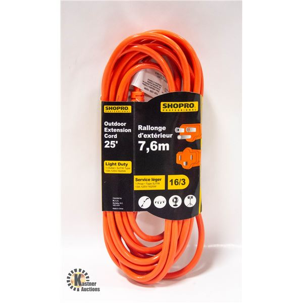 NEW POWER EXTENSION CORD O/D 16/3 25' ORANGE