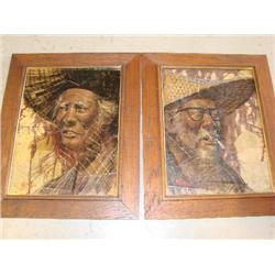 2 paintings on leaves, signed Maitree