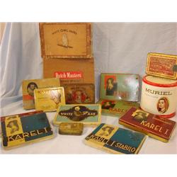 Advertising Tins & 2 cigar boxes. (15 pcs. Total)