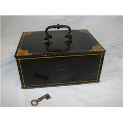 Heavy vintage metal painted box w/key!