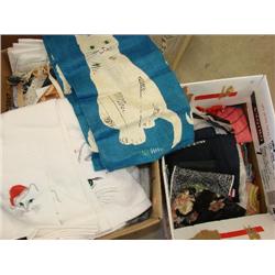2 boxes of linens & scarfs