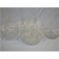 5 pcs.of crystal-nappy,relish dishes, candy dish