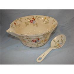 Floral painted mixing bowl w/matching spoon