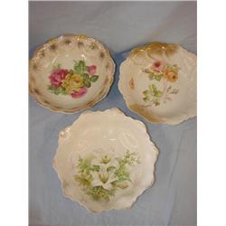 3 floral painted bowls, Prussia & Germany