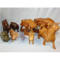 Bulls-lots of them-wood, porcelain & crystal. 9 total