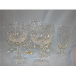 9 Tiffin etched stemware