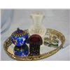 Image 1 : Mirror tray with glassware, cloisonne-5 items total