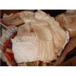 Old linens, gloves, lace, ebmroidered items, variety!