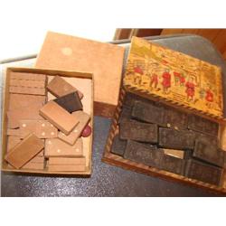 Old wood dominoes in fabulous wooden box