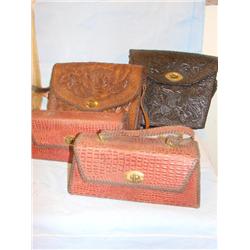 4 Vintage hand tooled leather purses