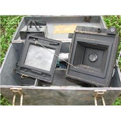 Vintage camera in metal case