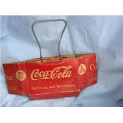 Old Cardboard Coke carrier, with metal handle