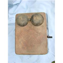 Old wood phone box w/handle & bells