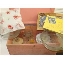 Blasting box filled with assorted items, Fireking, etc.