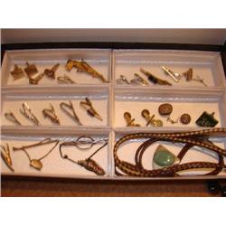Men's jewelry, tie tacks, 2 bola ties, cuff links