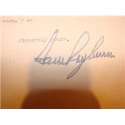 Letter signed by Sam Rayburn,ref.Lyndon Johnson