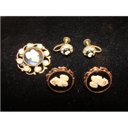 Cameos-Pin & 2 pair of earings