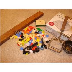 Misc. items-square pot.masher,level,game pieces