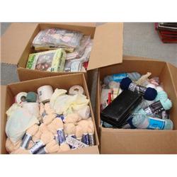 3 lg. boxes of yarn, needlepoint, craft supplies