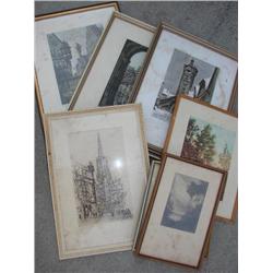 Lg. box of various signed prints, etchings, 7 items