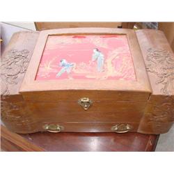 Oriental carved wood jewelry box