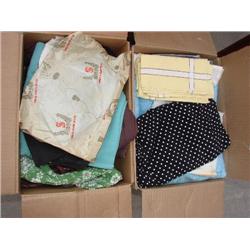 2 boxes of old fabric & linens