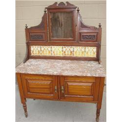 Marble top dry sink, w/tile back