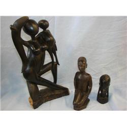 3 wood carved African statues