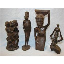 4 African wood carved statues