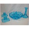 Image 1 : Blue glassware, bowl & 3 candlesticks